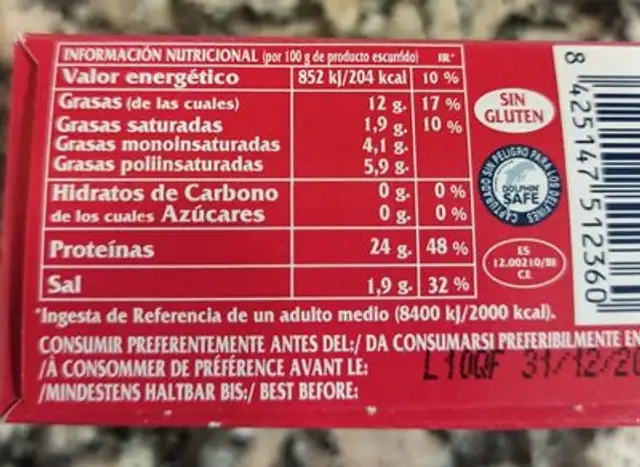 Atun Claro en aceite de oliva nutrition facts table