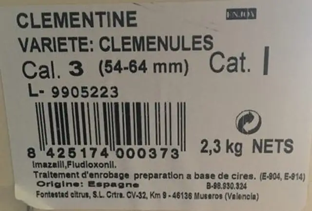 Clémentine en plateau de ingredients label