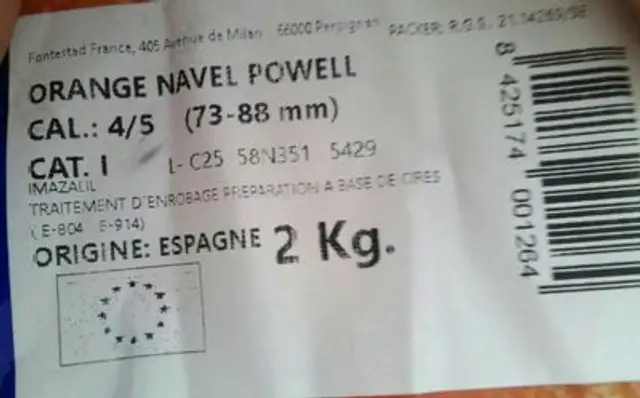 Orange Navel Origine Espagne nutrition facts table