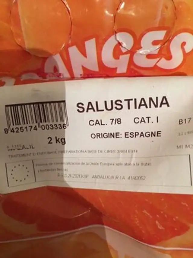 Oranges a jus ingredients label