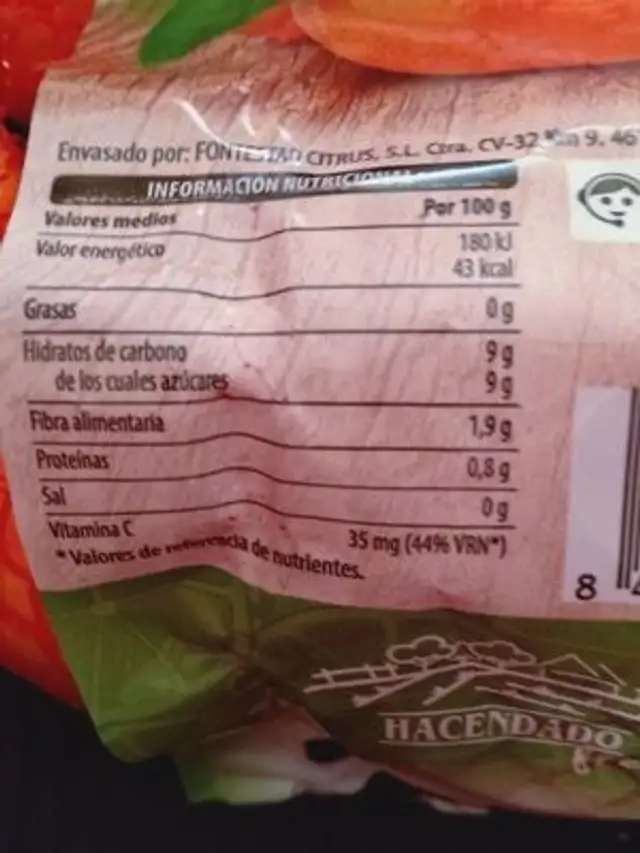 Mandarinas ingredients label