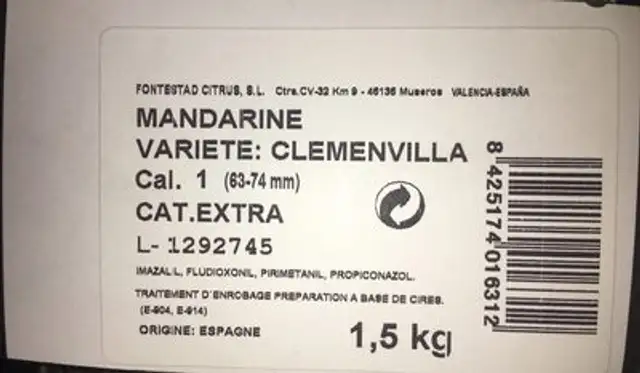Mandarine ingredients label