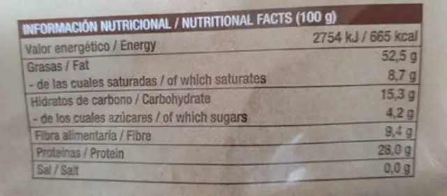 Crema de cacauete nutrition facts table