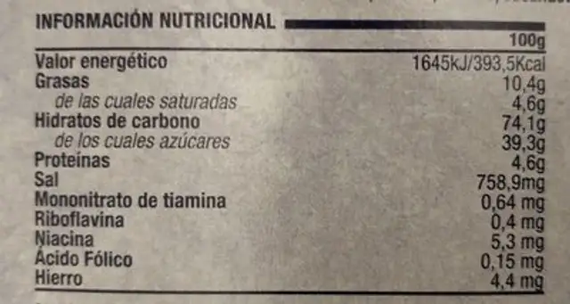 Preparado para cocinar bizcocho de chocolate nutrition facts table