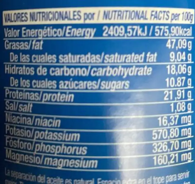 Crema de cacahuete (crujiente) nutrition facts table