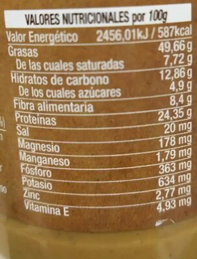 Crema cacahuetes nutrition facts table