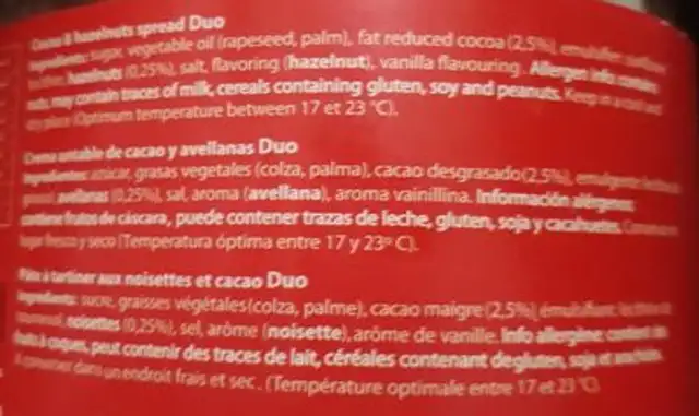 Maruja ingredients label