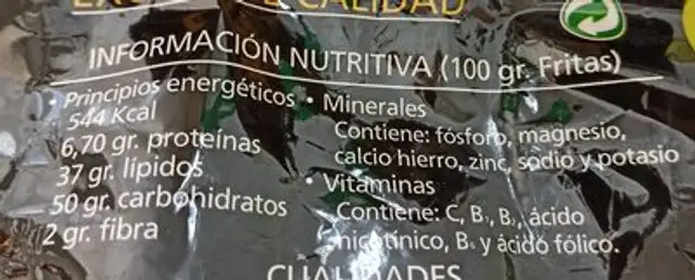 Patata Sabrosona nutrition facts table