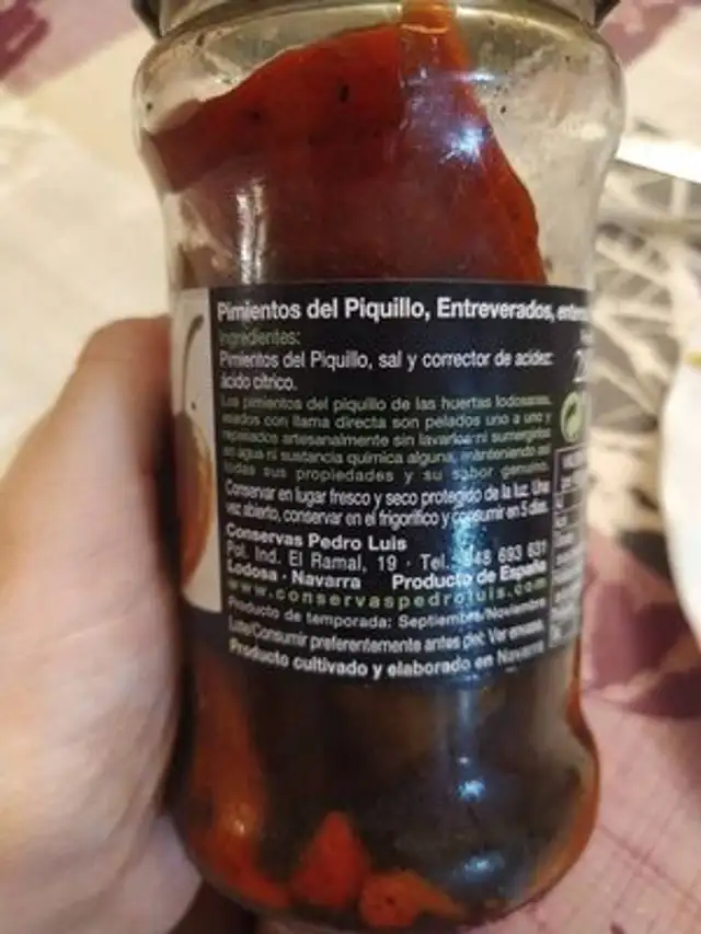 Pimientos del piquillo entreverados ingredients label