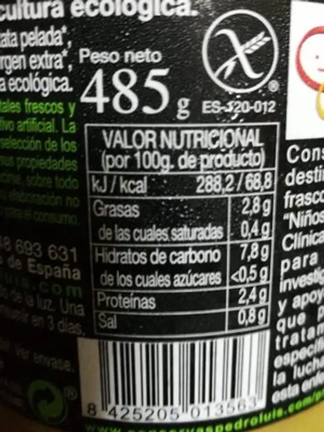 Crema de Legumbres nutrition facts table