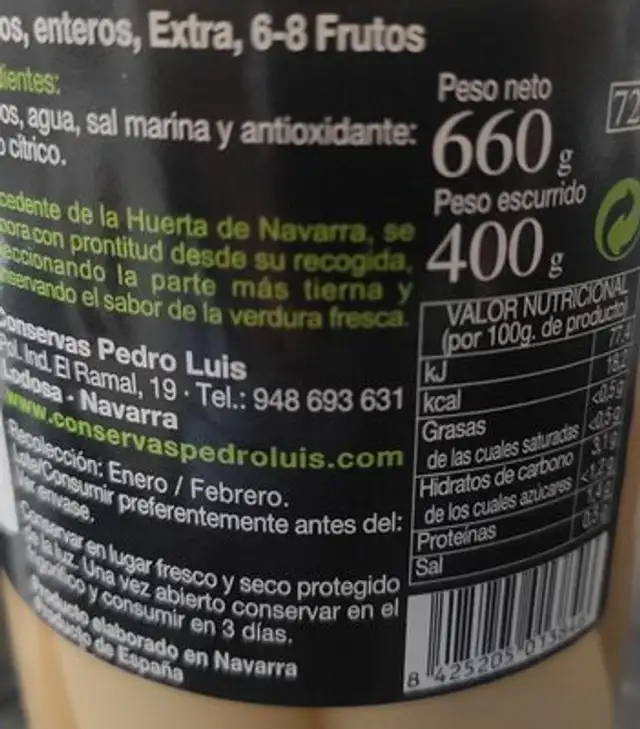 Puerro entero nutrition facts table