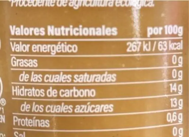 Manzana, platano y naranja nutrition facts table