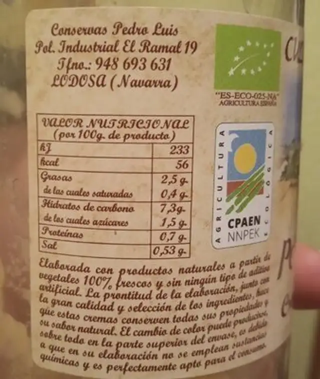 Crema de Puerro nutrition facts table