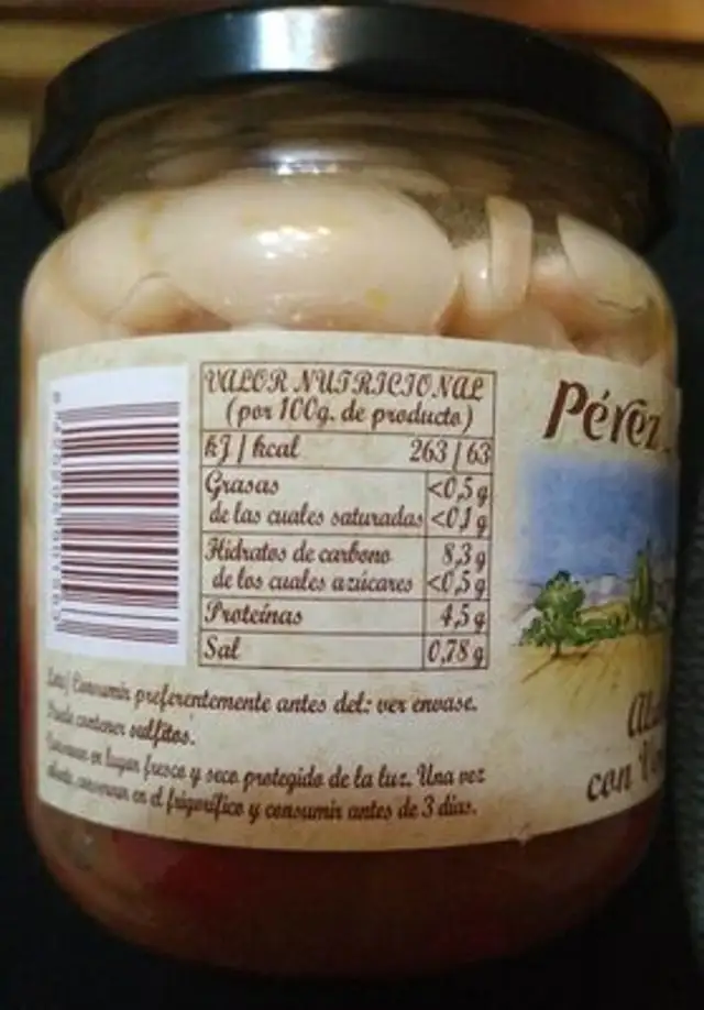 Alubias con Verduras nutrition facts table