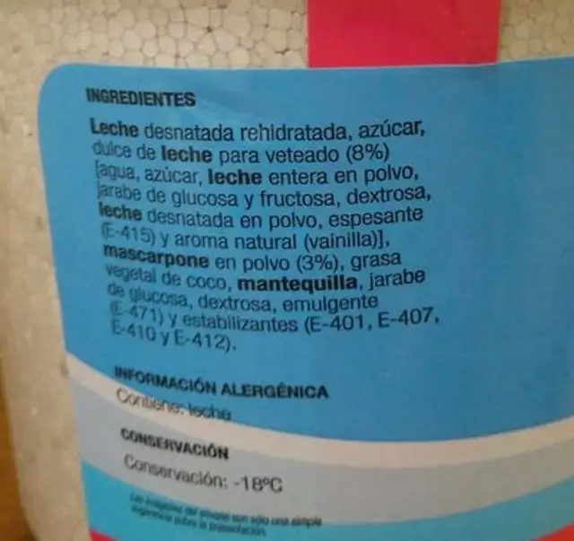 Helado de mascarpone con dulce de leche nutrition facts table