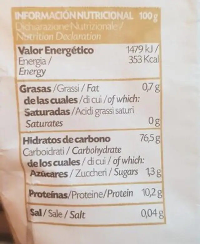 Harina estilo argentino nutrition facts table