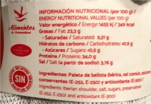 Paletilla iberica nutrition facts table