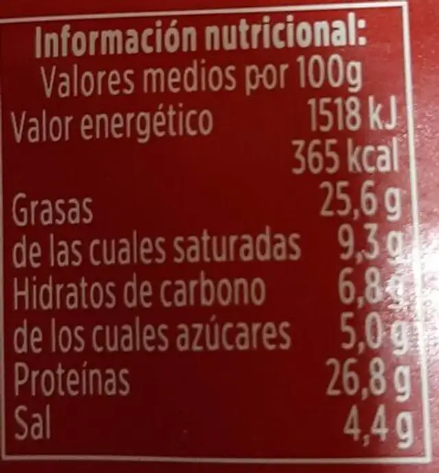 Longaniza tradicional extra nutrition facts table