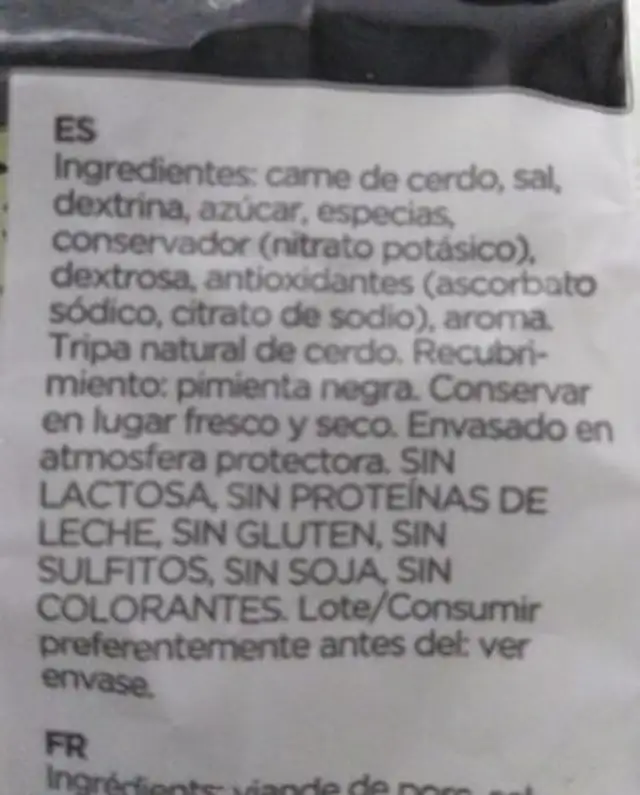 Fuet extra nutrition facts table