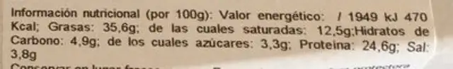 FUET SOMALLA VELA “LA GEGANTA” nutrition facts table