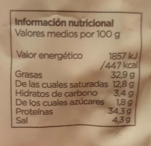 Fuet extra nutrition facts table