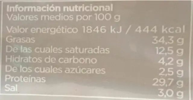 Llonganissa extra al pebre vermell nutrition facts table