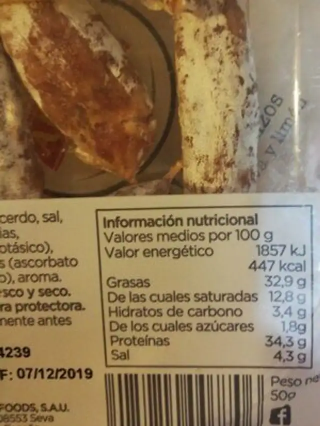 Exentis urban picnic snack fuet extra sin gluten nutrition facts table