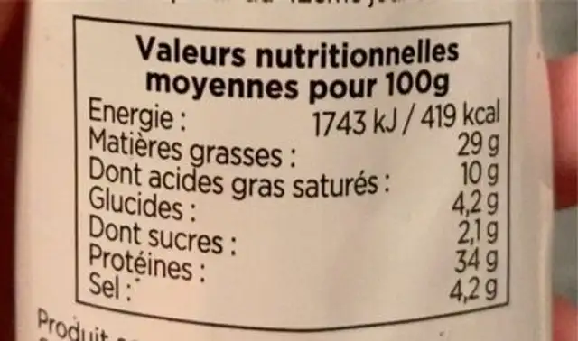 Fuet extra nutrition facts table