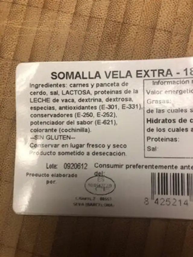 Somalla vela extra ingredients label