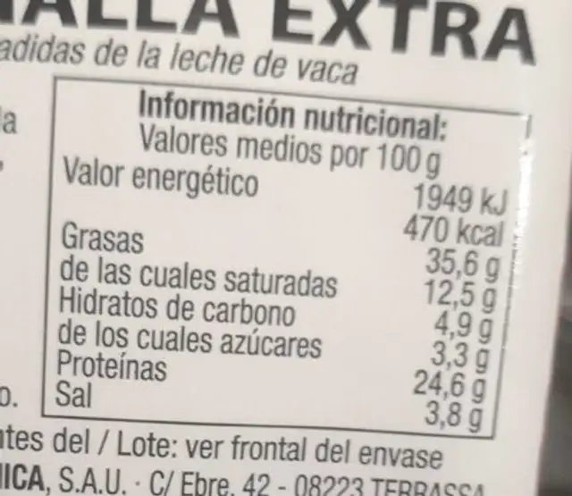 FUET SOMALLA EXTRA nutrition facts table