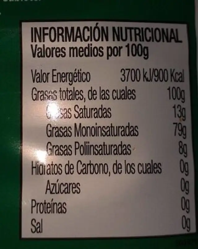 AVOE nutrition facts table