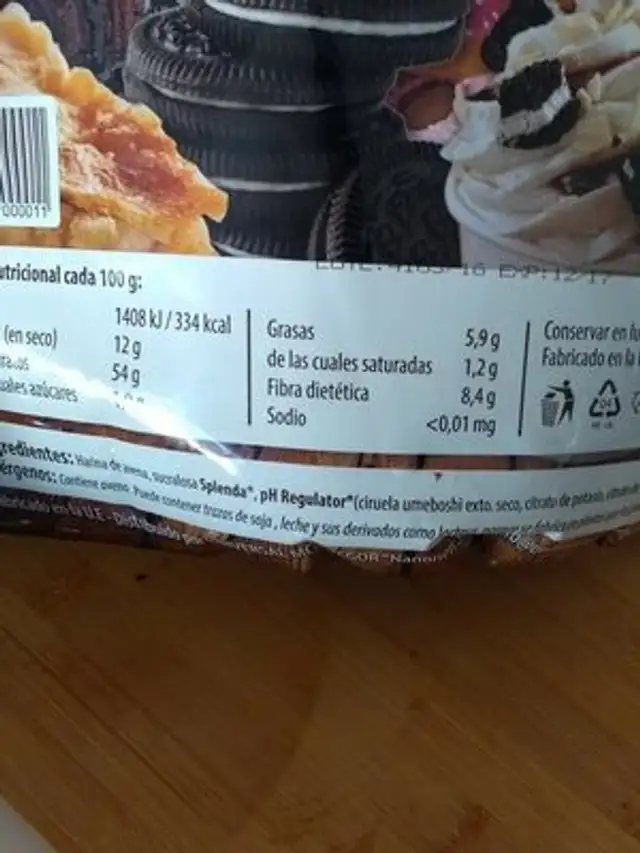 Farine d'avoine Oatmeal 3k ingredients label