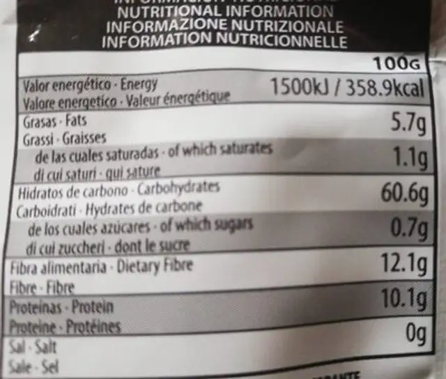 Farine d'avoine Oatmeal 3k nutrition facts table