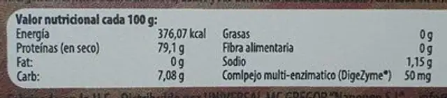 Clara de huevo deshidratada nutrition facts table