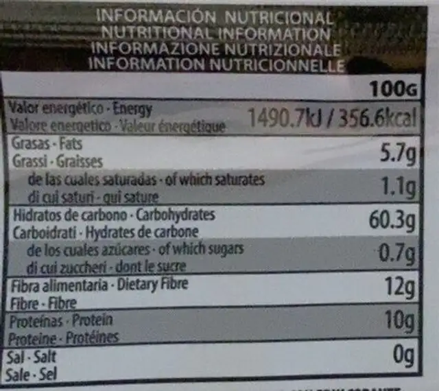 Oatmeal nutrition facts table