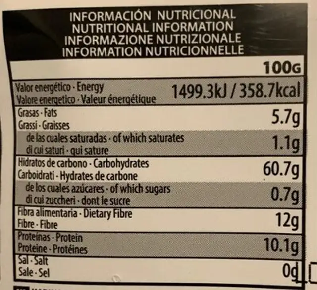 Farine d'avoine nutrition facts table