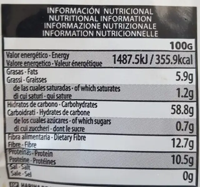 Harina de avena sabor galletas de chocolate y crema nutrition facts table