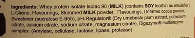 Big iso ingredients label