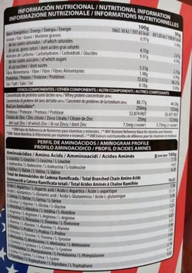 Whey Premium protein Big nutrition facts table