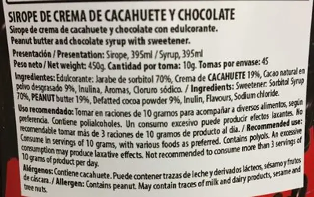 Bombitos Flup ingredients label