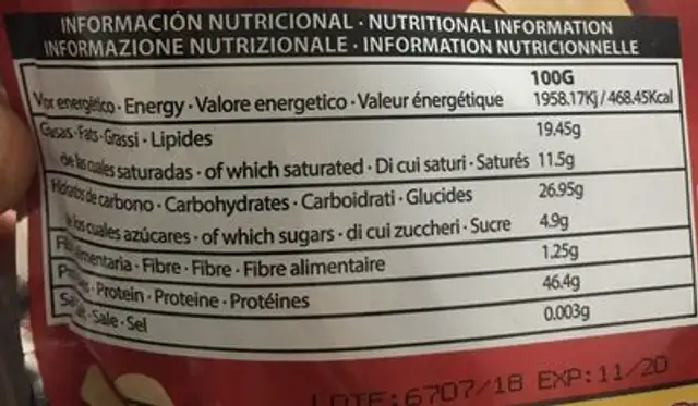 Protein Pops nutrition facts table