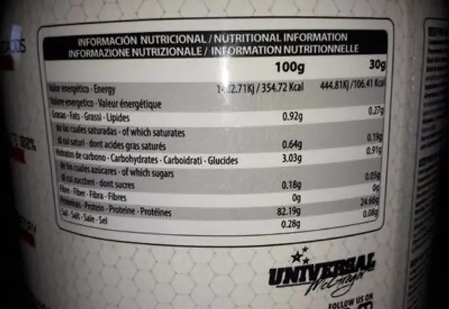 Proteina pure iso 90% nutrition facts table