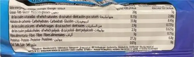 Black max total choc nutrition facts table