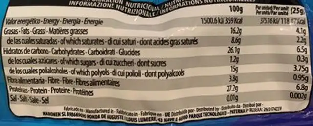 Black Max total choc nutrition facts table