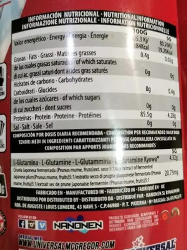 Gluta Big nutrition facts table