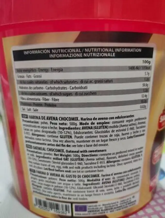 Oatmeal chocomix nutrition facts table