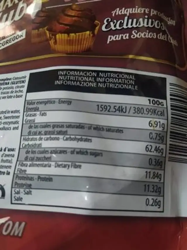 Oatmeal harina de avena micronizada gusto biggers nutrition facts table