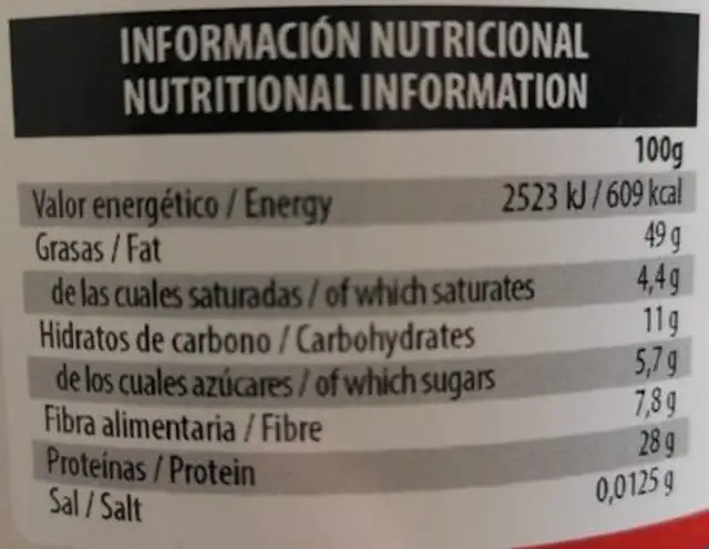 McMani Creamy Peanut Butter nutrition facts table