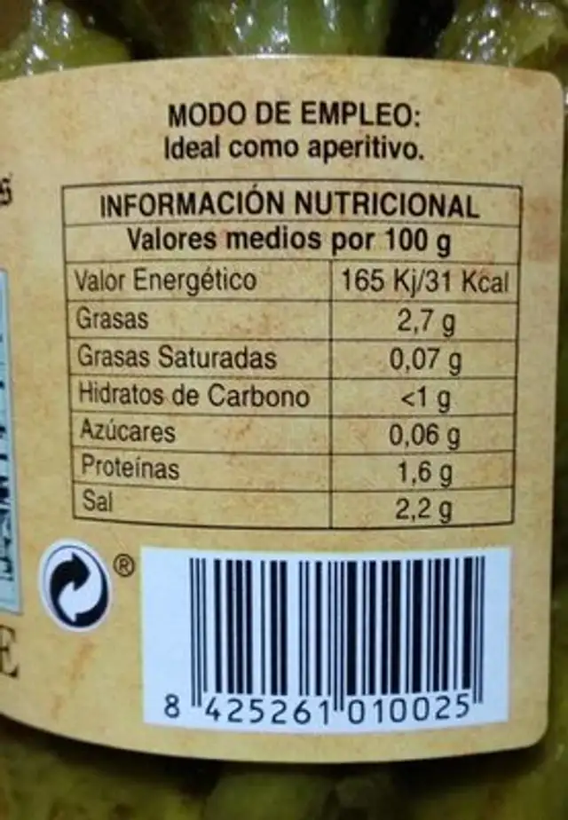 Berenjena en vinagre nutrition facts table
