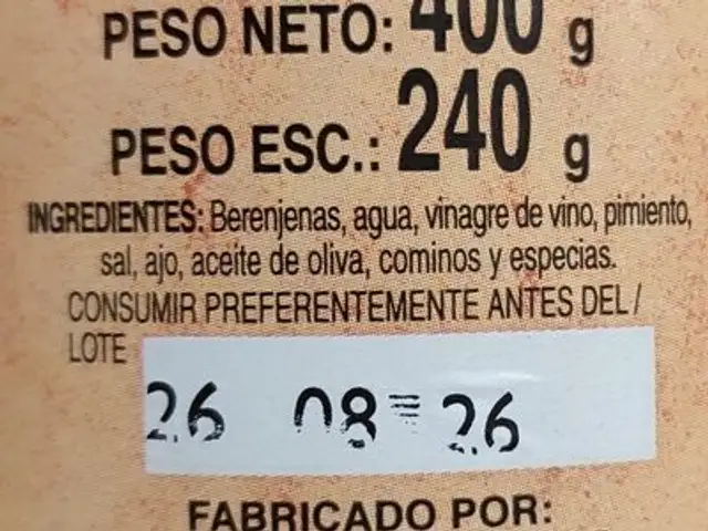 Berenjenas en Vinagre ingredients label